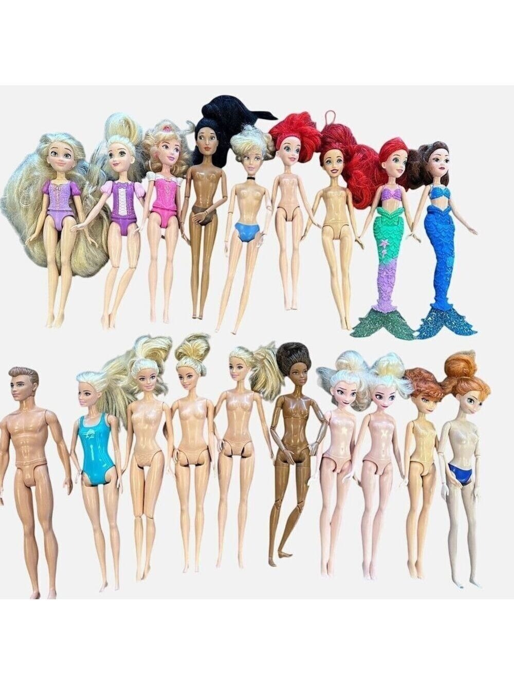 Disney Princess Barbie Doll Lot 19 Fashion Dolls Mermaid Mattel Mixed Craft OOAK